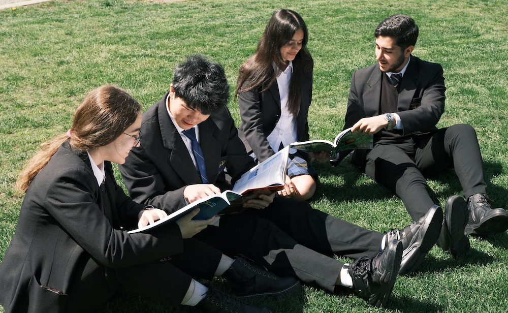 International students from Columbia Academy High School studying together